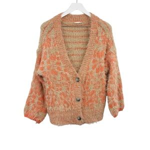 Altar’d State Tan Retro Floral Acrylic Sweater Cardigan Size Medium